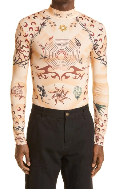 Shop Marine Serre Unisex Tattoo Print Second Skin Top In Punk Shaded Tattoo Tan