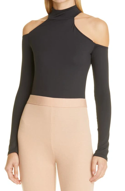 Shop Alix Nyc Leona Turtleneck Cold Shoulder Bodysuit In Black