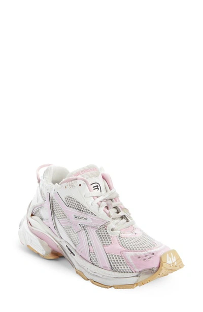 Shop Balenciaga Track Distressed Sneaker In White/ Pink/ Beige/ Black
