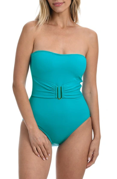 Shop La Blanca Island Goddess Bandeau One-piece Swimsuit In Turquoise