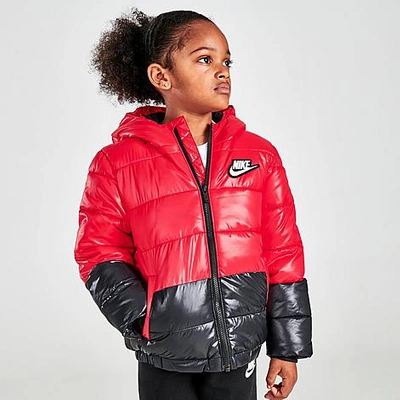 Shop Nike Little Kids' Sportswear Puffer Jacket In University Red/black