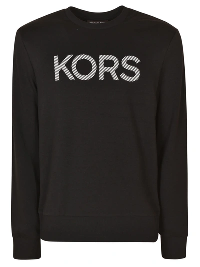 Shop Michael Kors Regular Chest Logo Ribbed Sweatshirt In Black