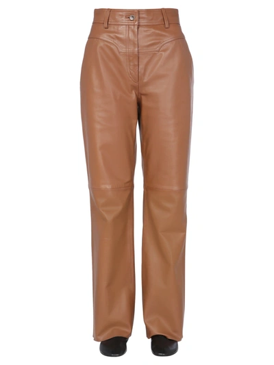 Shop Alberta Ferretti High Waisted Leather Pants In Marrone