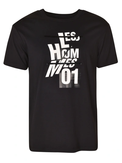 Shop Les Hommes Logo Print Round Neck T-shirt In Black