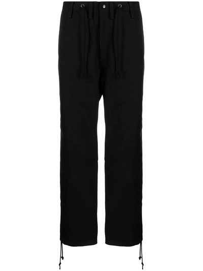 Shop Yohji Yamamoto Straight Leg Wool Trousers In Black