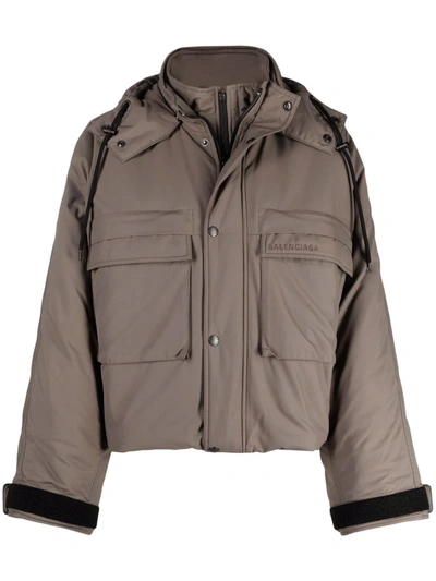 Shop Balenciaga Hooded Oversized Jacket In Brown