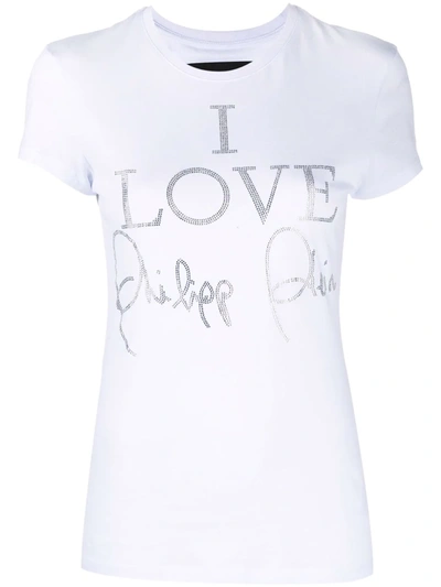 Shop Philipp Plein I Love Crystal-embellished T-shirt In White
