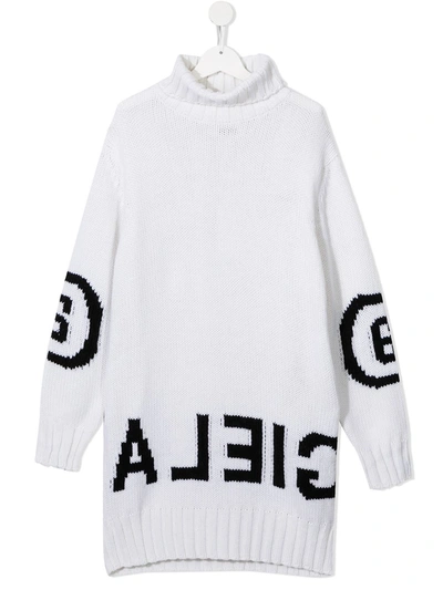 Mm6 Maison Margiela Intarsia-knit Roll-neck Jumper Dress In White