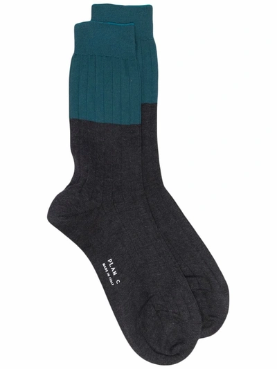 Plan C Ribbed Cotton Socks In Blue