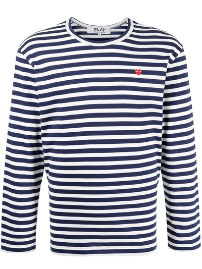 Shop Comme Des Garçons Play Striped Long-sleeve T-shirt In Blue