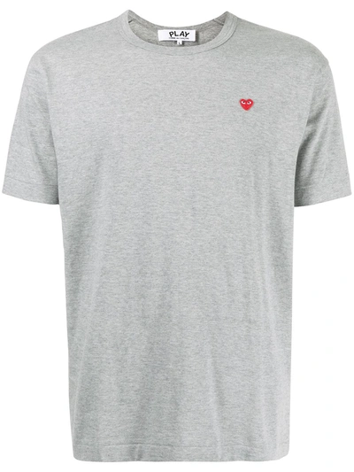 Shop Comme Des Garçons Play Embroidered Heart T-shirt In Grey