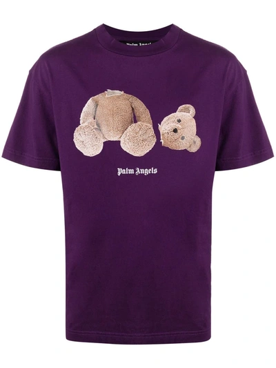 Shop Palm Angels Bear-motif Short-sleeve T-shirt In Purple