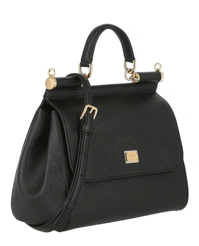 Shop Dolce & Gabbana Sicily Leather Shoulder Bag In Black