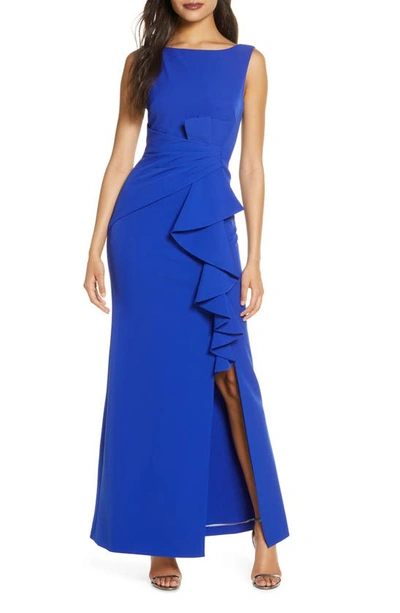 Shop Eliza J Ruffle Front Gown In Blue