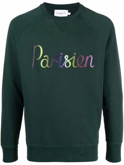 Shop Maison Kitsuné Parisien Embroidered Sweatshirt In Grün