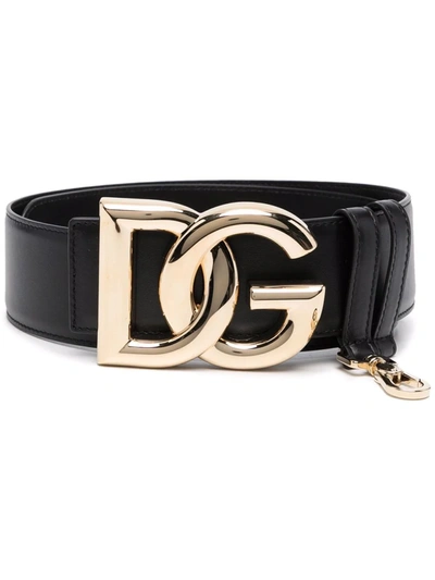 Dolce & Gabbana Black Belt With Logo Buckle In Schwarz