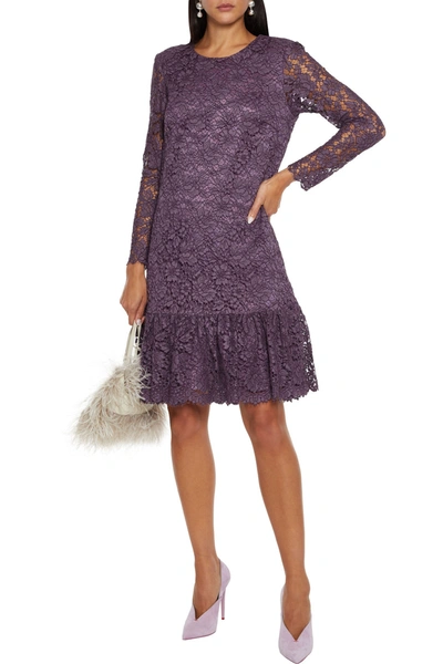 Shop Adam Lippes Ruffled Cotton-blend Corded Lace Dress In Grape