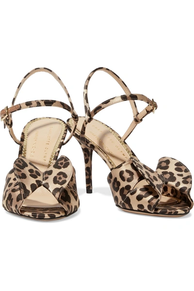 Shop Charlotte Olympia Patrice Bow-embellished Leopard-print Satin Sandals In Animal Print