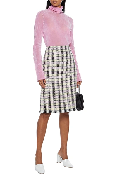 Shop Oscar De La Renta Frayed Gingham Tweed Pencil Skirt In Multicolor