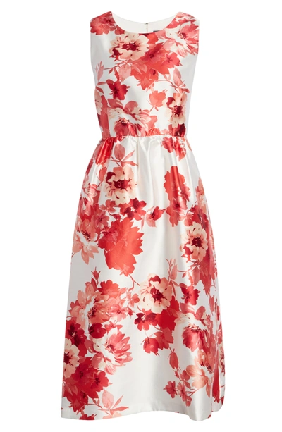Shop Donna Ricco Floral Mikado Fit & Flare Dress In Ivory/ Coral
