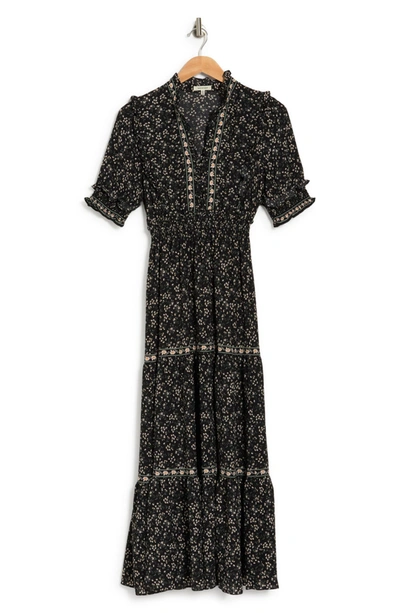 Shop Max Studio Elbow Length Sleeve Print Tiered Maxi Dress In Bksgcars