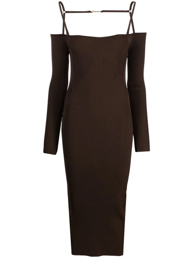 Shop Jacquemus La Robe Sierra Long-sleeve Dress In Brown