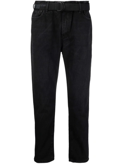 Shop Off-white Belted Tapered Jeans In Black