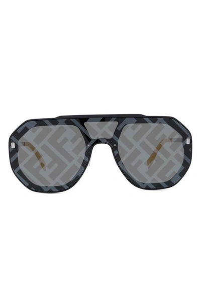 Shop Fendi Mask Logo Sunglasses In Matte Black / Smoke Mirror