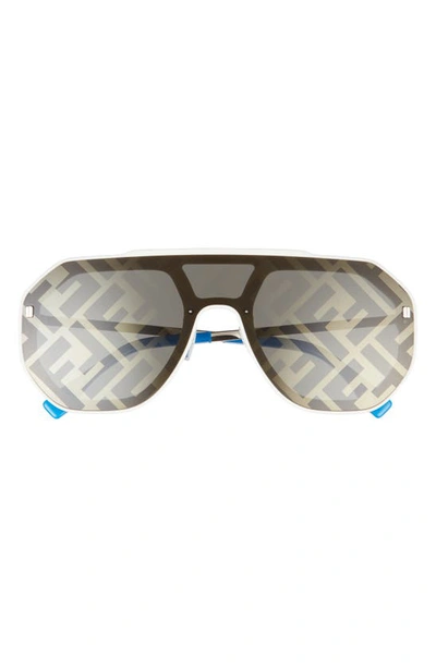 Shop Fendi Mask Logo Sunglasses In Ivory / Smoke Mirror