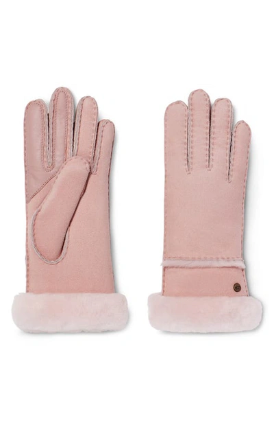 Shop Ugg Seamed Touchscreen Compatible Genuine Shearling Lined Gloves In Pink Cloud