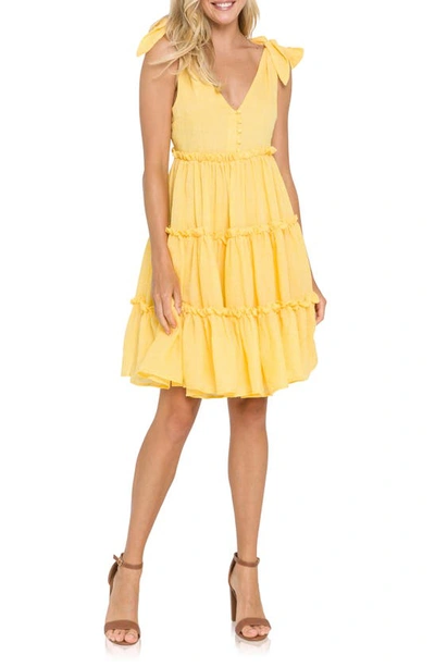 Shop Free The Roses Tiered Tie Shoulder Minidress In Yellow
