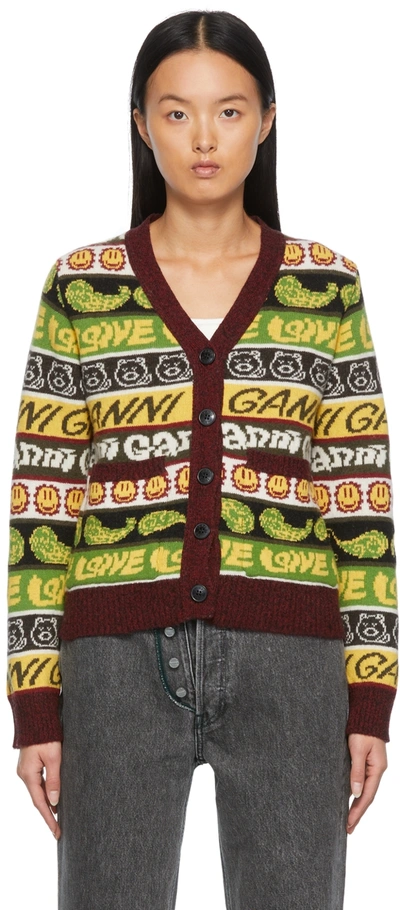 Shop Ganni Multicolor Wool Knit Cardigan In 999 Multicolour