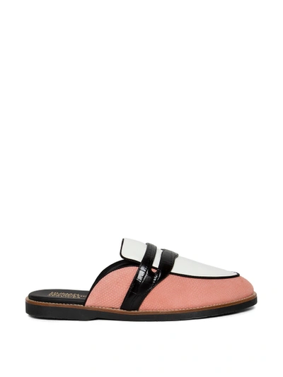 Shop Human Recreational Services Suede Palazzo Mule Slipper Pink Bone And Black