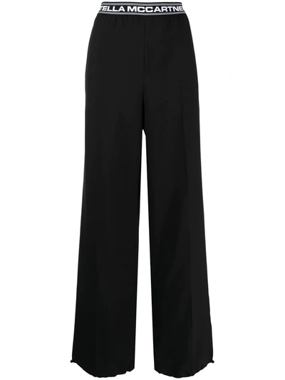 Shop Stella Mccartney Logo-waistband Wide-leg Trousers In Schwarz