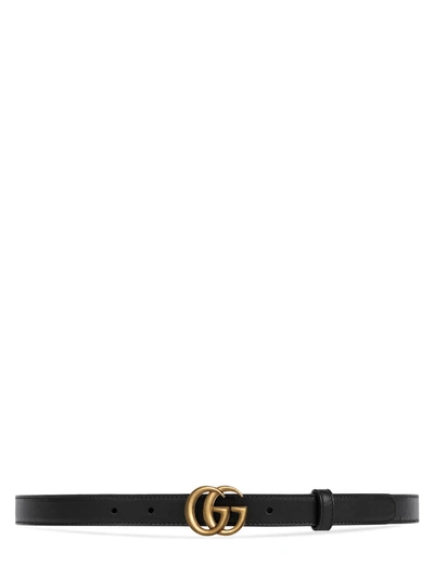 Shop Gucci Leather Belt With Gg Marmont Buckle In Black