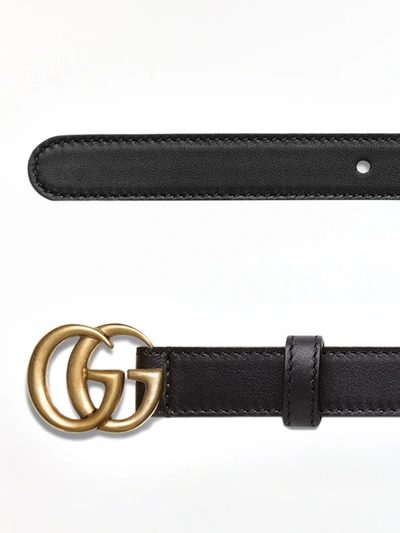 Shop Gucci Leather Belt With Gg Marmont Buckle In Black