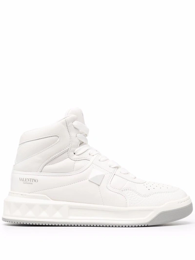 Shop Valentino High-top Leather Sneakers In White