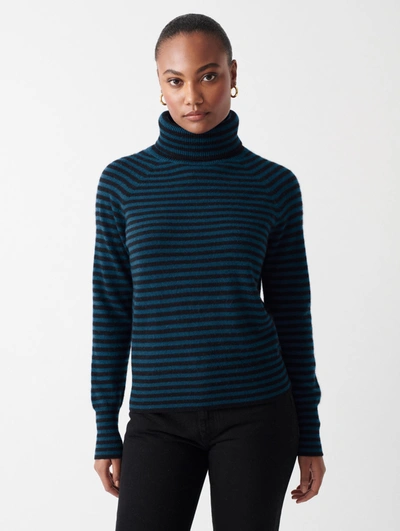 White + Warren Essential Cashmere Striped Turtleneck Sweater In  Midnight/black | ModeSens
