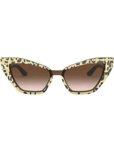 Shop Dolce & Gabbana Leopard Print Cat-eye Frame Sunglasses In Gold