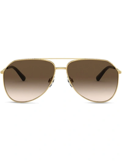 Shop Dolce & Gabbana Gradient Pilot-frame Sunglasses In Brown