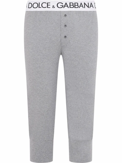 Shop Dolce & Gabbana Logo-waistband Stretch-cotton Leggings In Grey