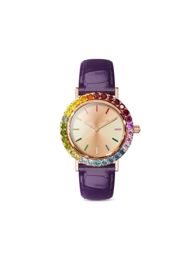 Shop Dolce & Gabbana Iris Crystal-embellished 34mm In Purple