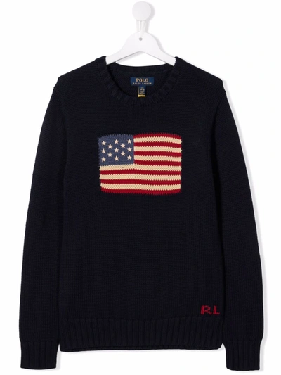 Shop Ralph Lauren Flag Long-sleeve Jumper In Blue