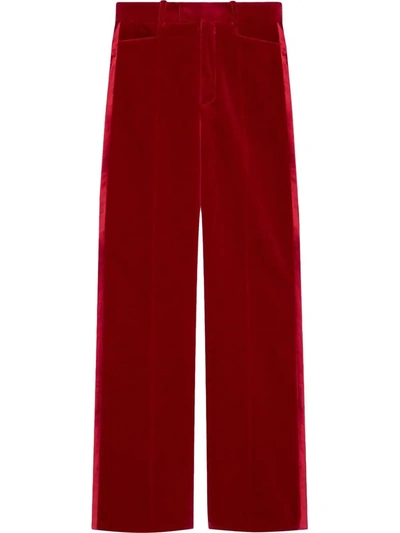 Shop Gucci Straight-leg Velvet Trousers In Red