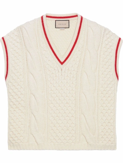 Shop Gucci Cable-knit V-neck Vest In White