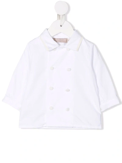 Shop La Stupenderia Double-breasted Organic Cotton Shirt In White