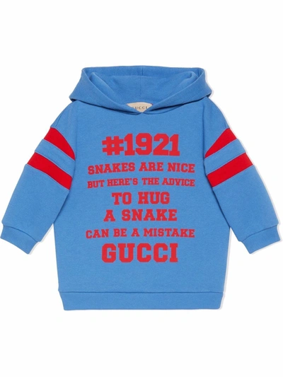 Shop Gucci Slogan-print Cotton Jersey Hoodie In Blue