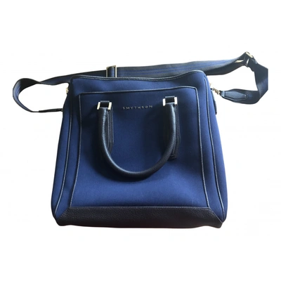 Pre-owned Smythson Cloth 24h Bag In Navy