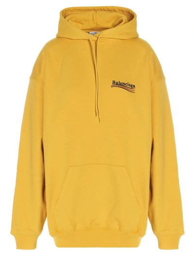 Shop Balenciaga Yellow Political Campaign Oversize Cotton Hooded Sweatshirt