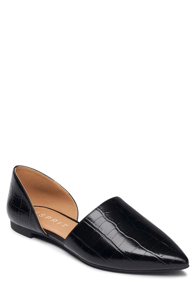 Shop Esprit Piper Pointed Toe D'orsay Croc Embossed Flat In Black Croc